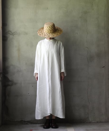 klauseクロイゼ / Band collar Shirt Long Belarus Linen(綾織/中厚手)ワンピース/ kla-25007
