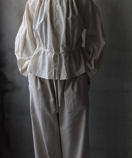 cavane キャヴァネ / Stand collar with waist drawstring blouse cotton&linenブラウス / ca-26058