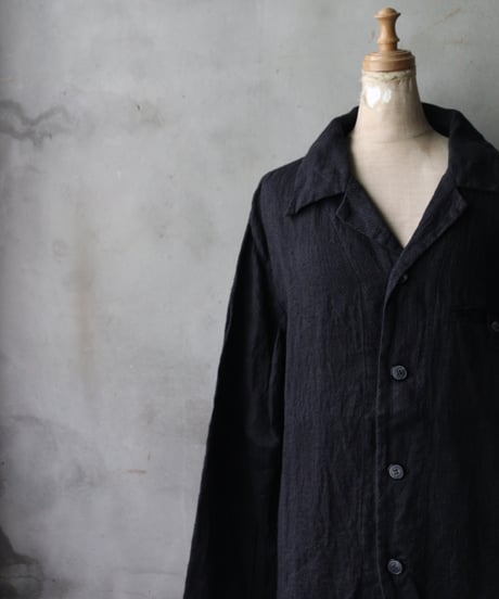 NOUSANノウザン/ Open Collar Shirt silk linen BK / No-26004