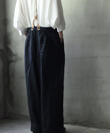 cavane キャヴァネ / Over-Tuck pants with suspender反応染め(硫化)+墨染めパンツ / ca-26078