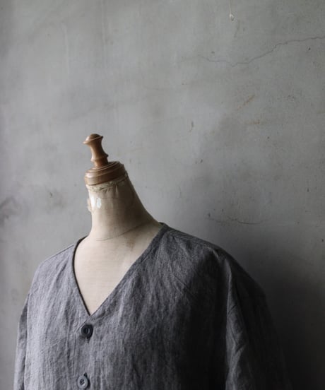 NOUSANノウザン/ Collarless Shirt linen dungaree 杢BK / No-26006
