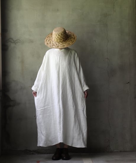 klauseクロイゼ / Band collar Shirt Long Belarus Linen(綾織/中厚手)ワンピース/ kla-25007