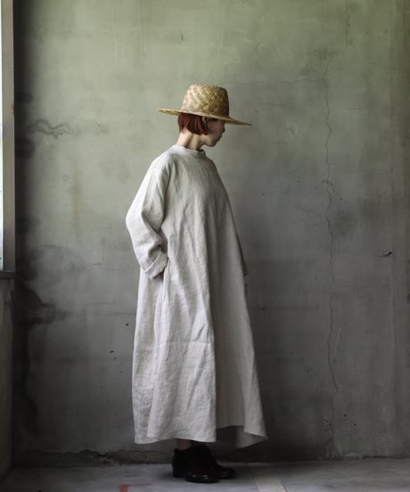 klauseクロイゼ / Band collar Shirt Long Belarus Linen(綾織/中厚手)ワンピース/ kla-25008