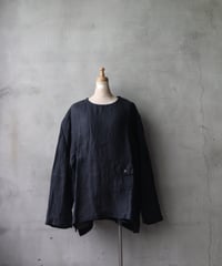 NOUSANノウザン/ Tee Long Sleeve hand woven linen cotton BK / No-26002