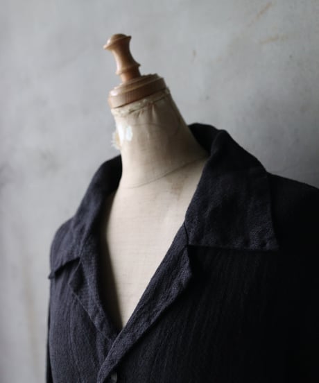 NOUSANノウザン/ Open Collar Shirt silk linen BK / No-26004