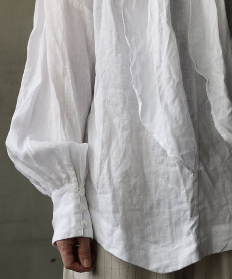 cavane キャヴァネ / Pull-over blouse with tie Linen100ブラウス / ca-26053