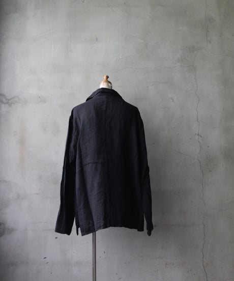 NOUSANノウザン/ Open Collar Shirt silk linen BK / No-26004