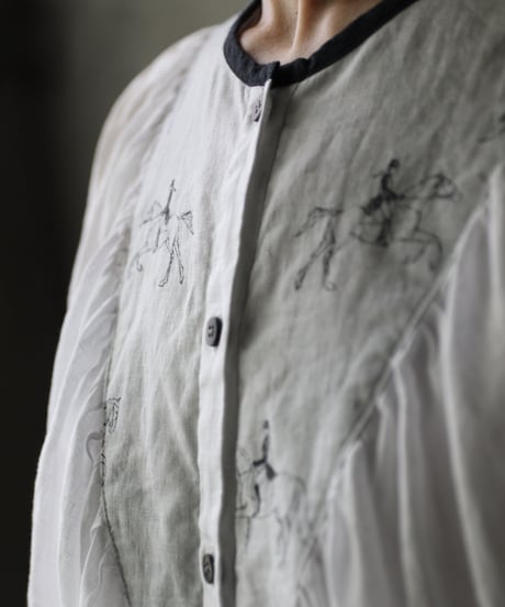 cavane キャヴァネ / Collarless raglan linen100 blouseブラウス / ca-25134