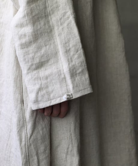 klauseクロイゼ / Band collar Shirt Long Belarus Linen(綾織/中厚手)ワンピース/ kla-25008