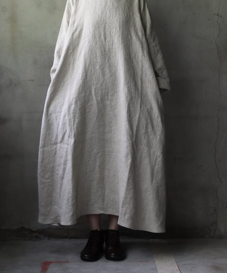 klauseクロイゼ / Band collar Shirt Long Belarus Linen(綾織/中厚手)ワンピース/ kla-25008