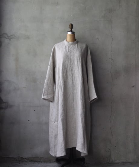 klauseクロイゼ / Belarus Linen Band Collar Shirt Long Dress/ kla-25034