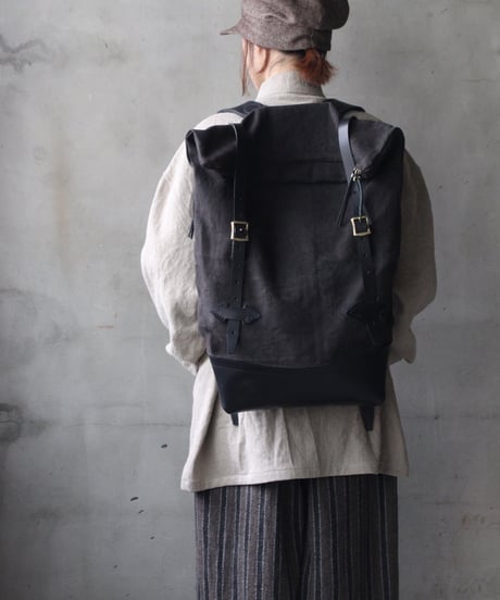 klauseクロイゼ / LEATHER BACK PACK VINTAGE SAKE BAG（酒袋・鉄媒染)/ kla-26035