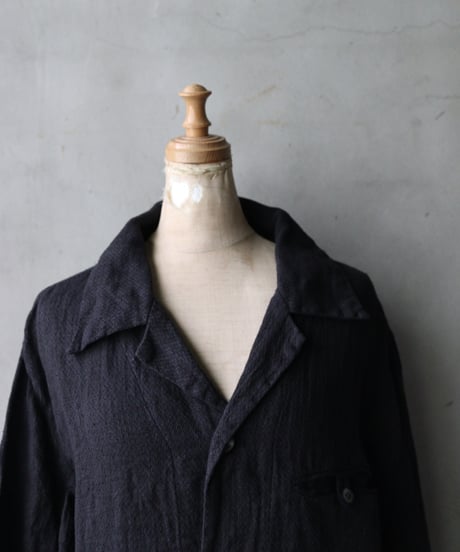 NOUSANノウザン/ Open Collar Shirt silk linen BK / No-26004