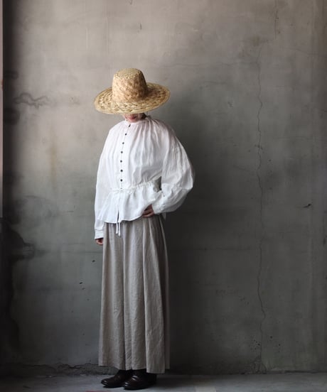 cavane キャヴァネ / Stand collar with waist drawstring blouse linen100ブラウス / ca-26059
