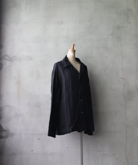 NOUSANノウザン/ Open Collar Shirt silk linen BK / No-26004