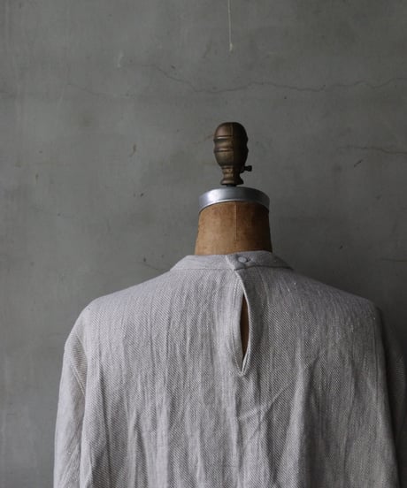 klauseクロイゼ / Belarus Linen Band Collar Shirt Long Dress/ kla-25034