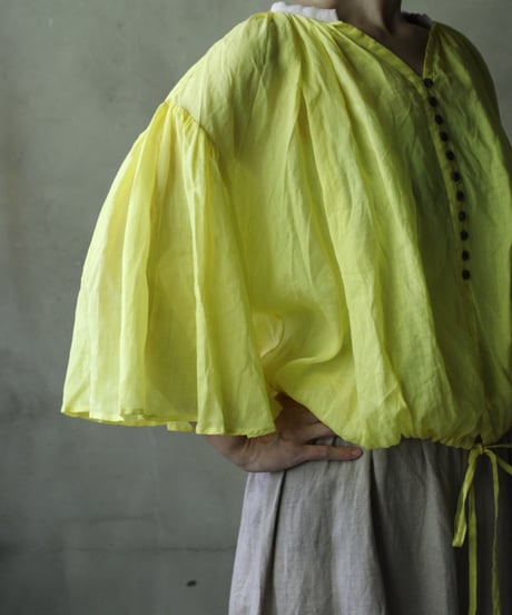 cavane キャヴァネ / Wide-sleeves with waist drawstring linen100 blouseブラウス / ca-25106