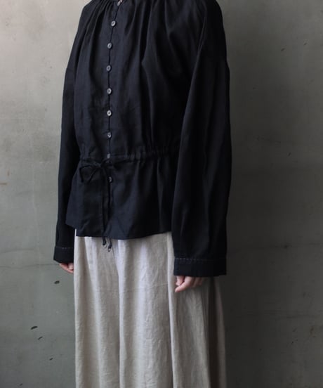 cavane キャヴァネ / Stand collar with waist drawstring blouse linen100ブラウス / ca-26060