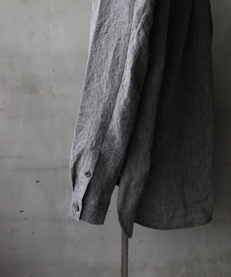 NOUSANノウザン/ Collarless Shirt linen dungaree 杢BK / No-26006