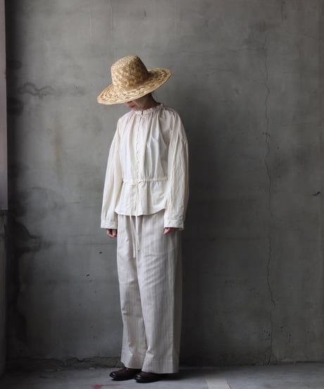 cavane キャヴァネ / Stand collar with waist drawstring blouse cotton&linenブラウス / ca-26058