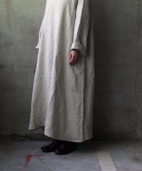 klauseクロイゼ / Band collar Shirt Long Belarus Linen(綾織/中厚手)ワンピース/ kla-25008