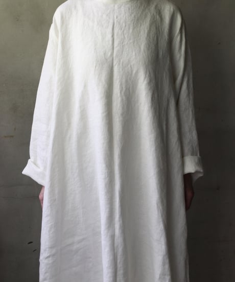 klauseクロイゼ / Band collar Shirt Long Belarus Linen(綾織/中厚手)ワンピース/ kla-25007