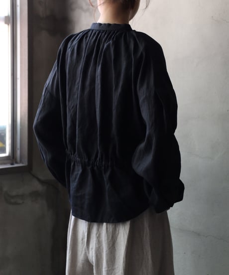 cavane キャヴァネ / Stand collar with waist drawstring blouse linen100ブラウス / ca-26060