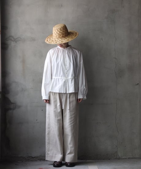 cavane キャヴァネ / Stand collar with waist drawstring blouse cotton&linenブラウス / ca-26057