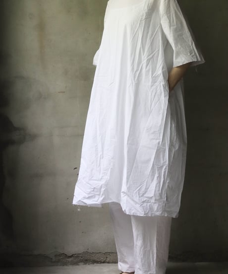 SCHA シャー/ Round Neck Elbow-lenght Sleeve Dress Short " OE "-PAPER COTTON - / Sc-23010( Art#1667)