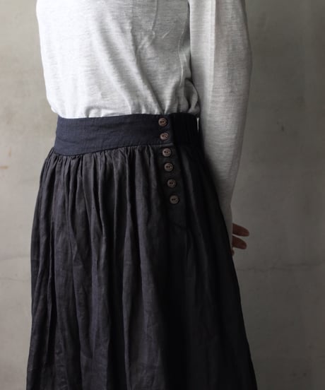 cavane キャヴァネ / Gathered skirt with side button linen100 スカート / ca-25149