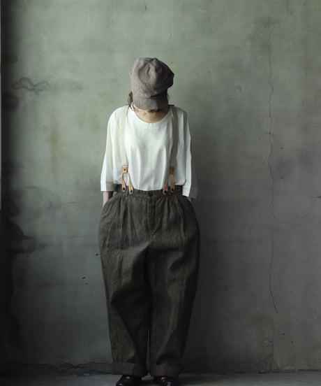 cavane キャヴァネ / Over-Tuck pants with suspender反応染め(硫化)+墨染めパンツ / ca-26079