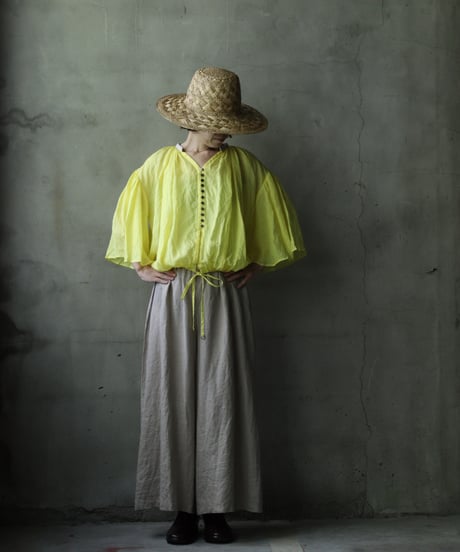 cavane キャヴァネ / Wide-sleeves with waist drawstring linen100 blouseブラウス / ca-25106