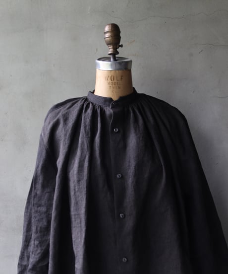 klauseクロイゼ / Belarus linen Gather shirt long length (鉄媒染) / kla-24009