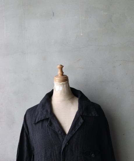 NOUSANノウザン/ Open Collar Shirt silk linen BK / No-26004