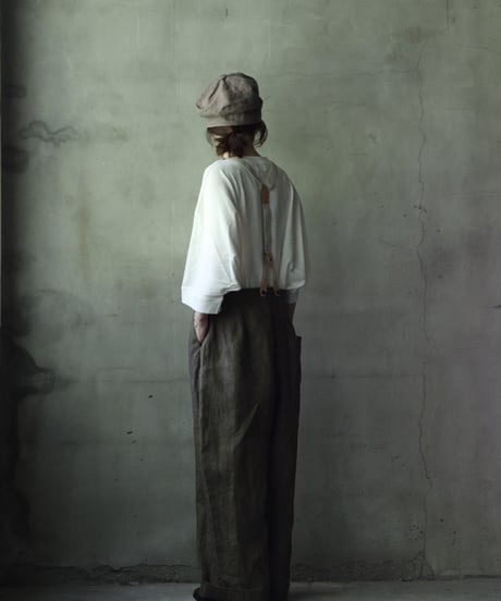 cavane キャヴァネ / Over-Tuck pants with suspender反応染め(硫化)+墨染めパンツ / ca-26079