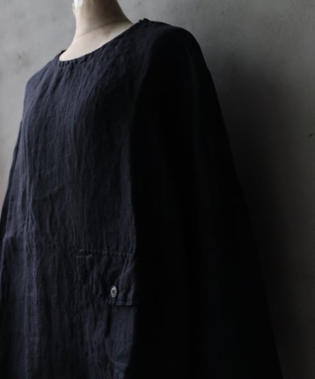 NOUSANノウザン/ Tee Long Sleeve hand woven linen cotton BK / No-26002