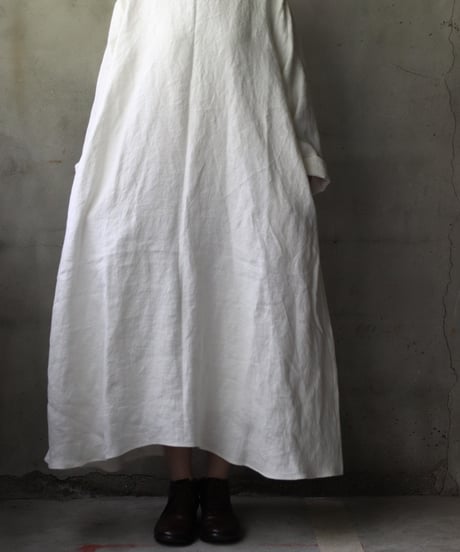 klauseクロイゼ / Band collar Shirt Long Belarus Linen(綾織/中厚手)ワンピース/ kla-25007