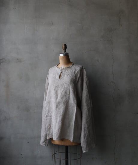 klauseクロイゼ / Belarus Linen平織/薄手C.S.Slit Neck Shirt / kla-26010