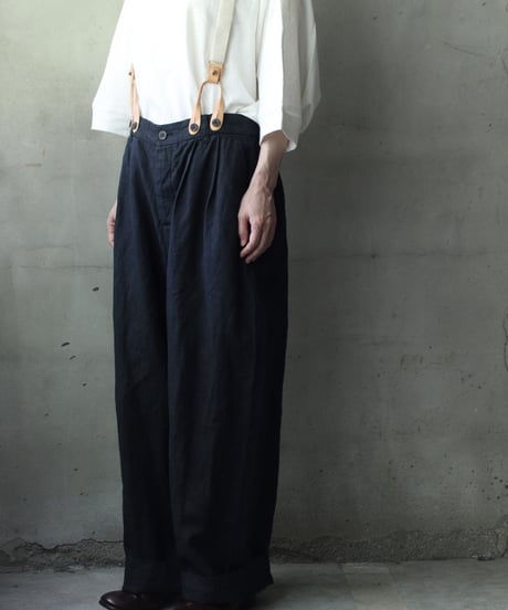 cavane キャヴァネ / Over-Tuck pants with suspender反応染め(硫化)+墨染めパンツ / ca-26078