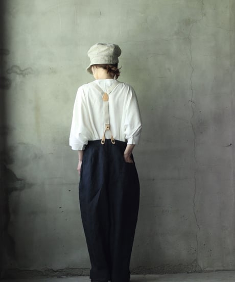 cavane キャヴァネ / Over-Tuck pants with suspender反応染め(硫化)+墨染めパンツ / ca-26078