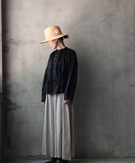 cavane キャヴァネ / Stand collar with waist drawstring blouse linen100ブラウス / ca-26060