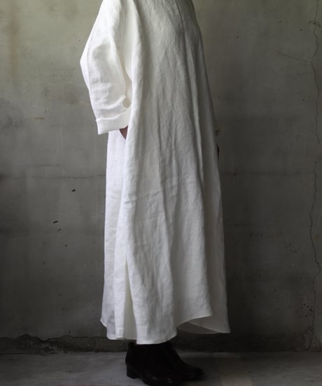 klauseクロイゼ / Band collar Shirt Long Belarus Linen(綾織/中厚手)ワンピース/ kla-25007