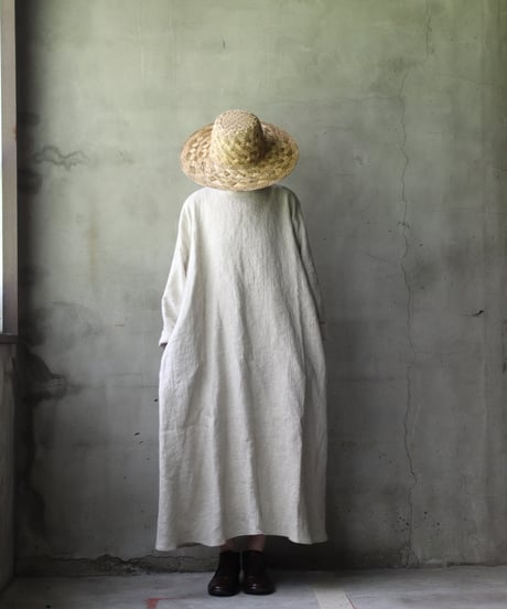 klauseクロイゼ / Band collar Shirt Long Belarus Linen(綾織/中厚手)ワンピース/ kla-25008