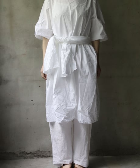 SCHA シャー/ Round Neck Elbow-lenght Sleeve Dress Short " OE "-PAPER COTTON - / Sc-23010( Art#1667)