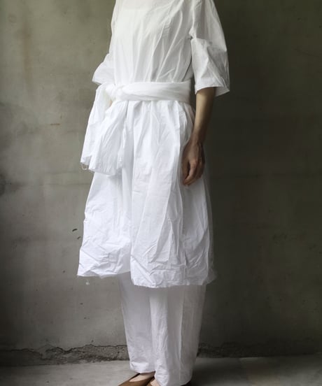 SCHA シャー/ Round Neck Elbow-lenght Sleeve Dress Short " OE "-PAPER COTTON - / Sc-23010( Art#1667)