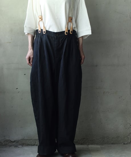 cavane キャヴァネ / Over-Tuck pants with suspender反応染め(硫化)+墨染めパンツ / ca-26078