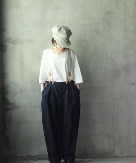 cavane キャヴァネ / Over-Tuck pants with suspender反応染め(硫化)+墨染めパンツ / ca-26078