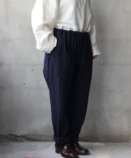 klauseクロイゼ / C/L Stripe Loose Fitting Tapered Trousers (平織/中厚手) / kla-25010