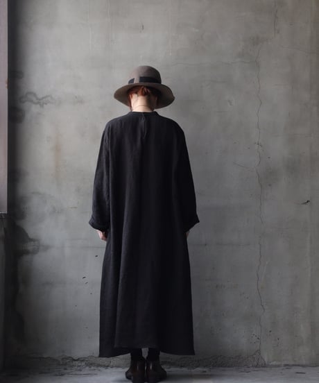 klauseクロイゼ / 天日干しTwill Linen Band Collar Shirt Long Dress/ kla-26002