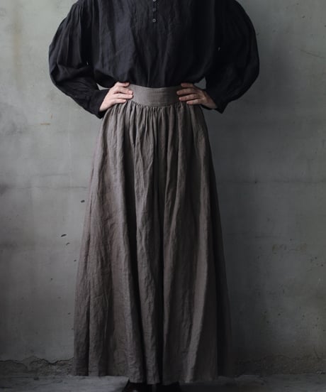 cavane キャヴァネ / Gathered skirt with side button linen100 スカート / ca-25146